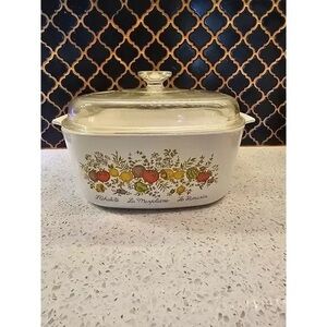 Corningware White Casserole Dish with Floral Design